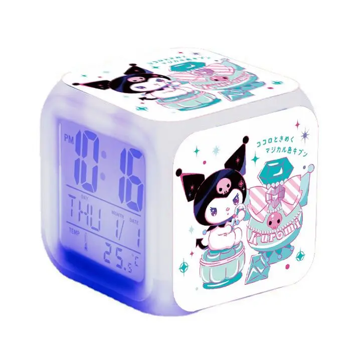 Sanrios Kuromi جديد لطيف الكرتون ساعة منبه إلكترونية طالب المهنية سطح المكتب الموقت متعدد الوظائف ساعة مضيئة صامتة #4