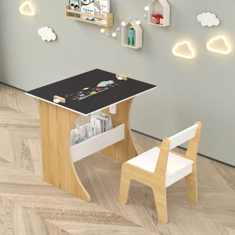 Kids Wooden Art Easel with Chair Multifunctional Children's Drawing Board for Creativity & Learning Playroom Furniture