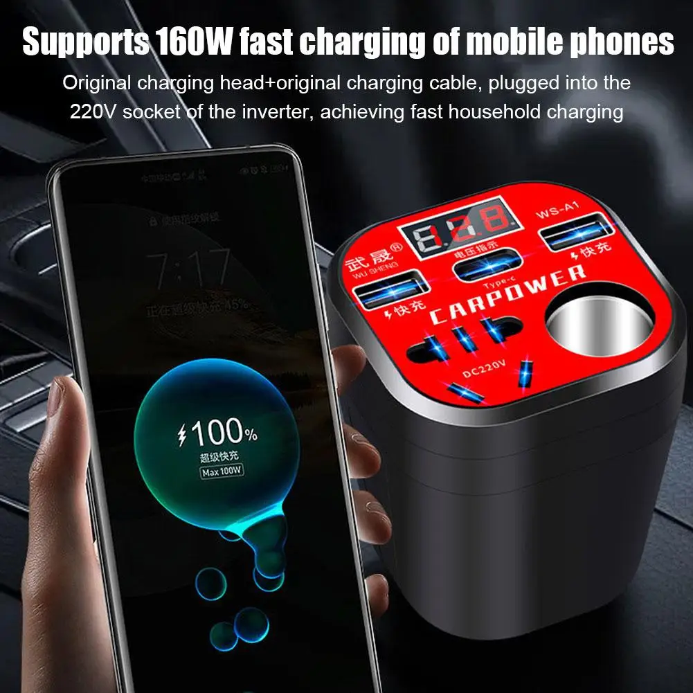 Car Power Inverter 12V/24V DC1 10V-220V Converter USB 3.0 Charging Port Smart Led Display Socket Charger Car Accessories