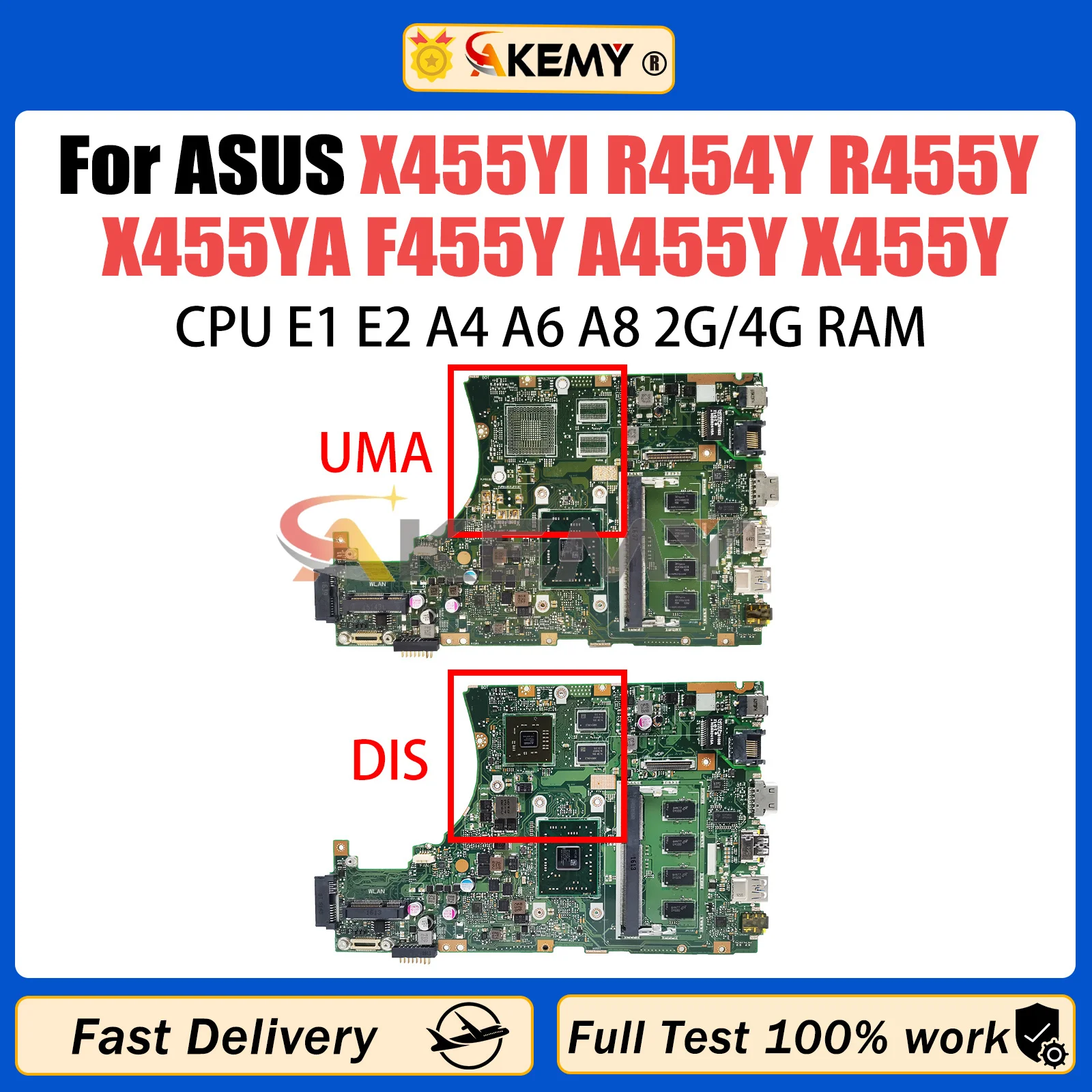 

Материнская плата AKEMY X455Y Материнская плата ASUS X455YI R454Y R455Y X455YA F455Y A455Y для ноутбука E1 E2 A4 A6 A8 CPU 2G/4G-RAM