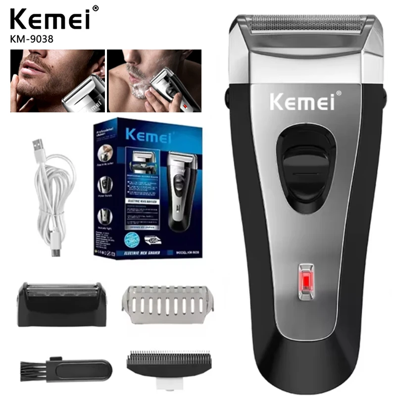 

Kemei Reciprocating Electric Shaver For Men Waterproof Cordless Razor USB Rechargeable Shaving Machine Barber Trimmer KM-9038