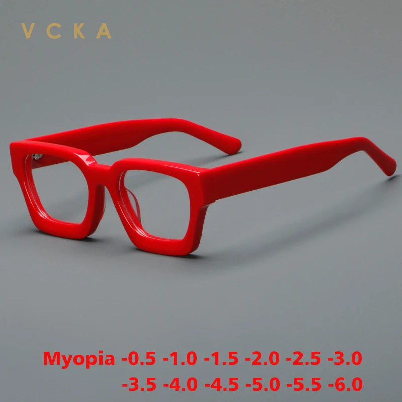 

VCKA Top Quality Acetate Myopia Frame Eyewear Frame Vintage Square Custom Prescription Eyeglasses Oculos De Grau -0.50 to -6.0