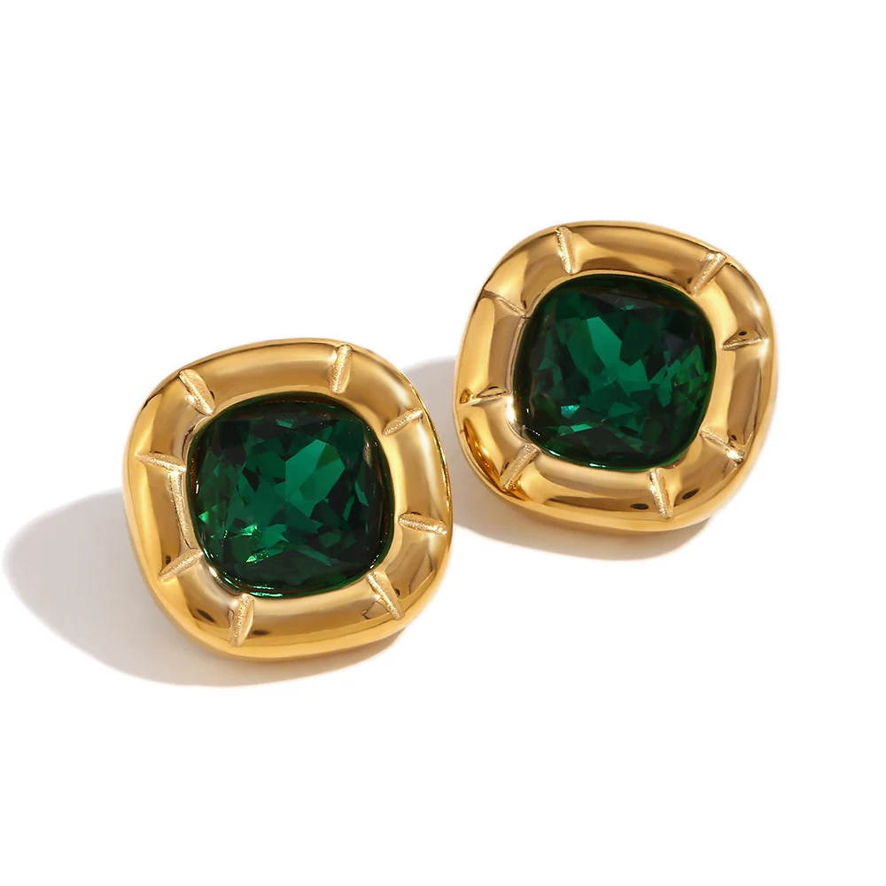 Women's 18K Gold Plated Zircon Rounded Square Necklace Earring Ring Set