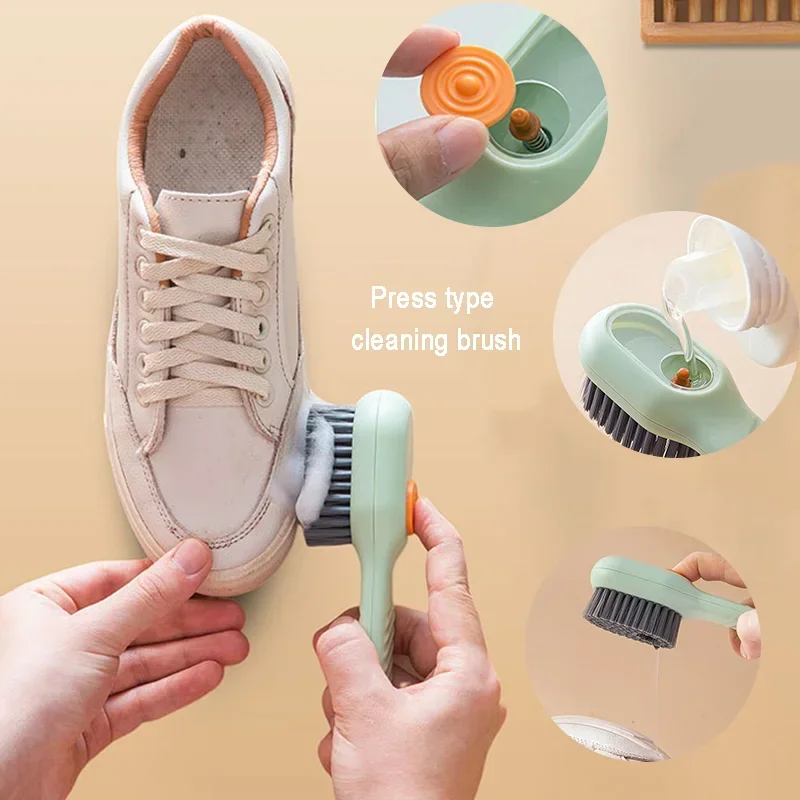 Shoe Brush Automatic Liquid Discharge Multifunctional Deep Cleaning Soft Bristles Household Laundry Cleaning Brush for Daily Use