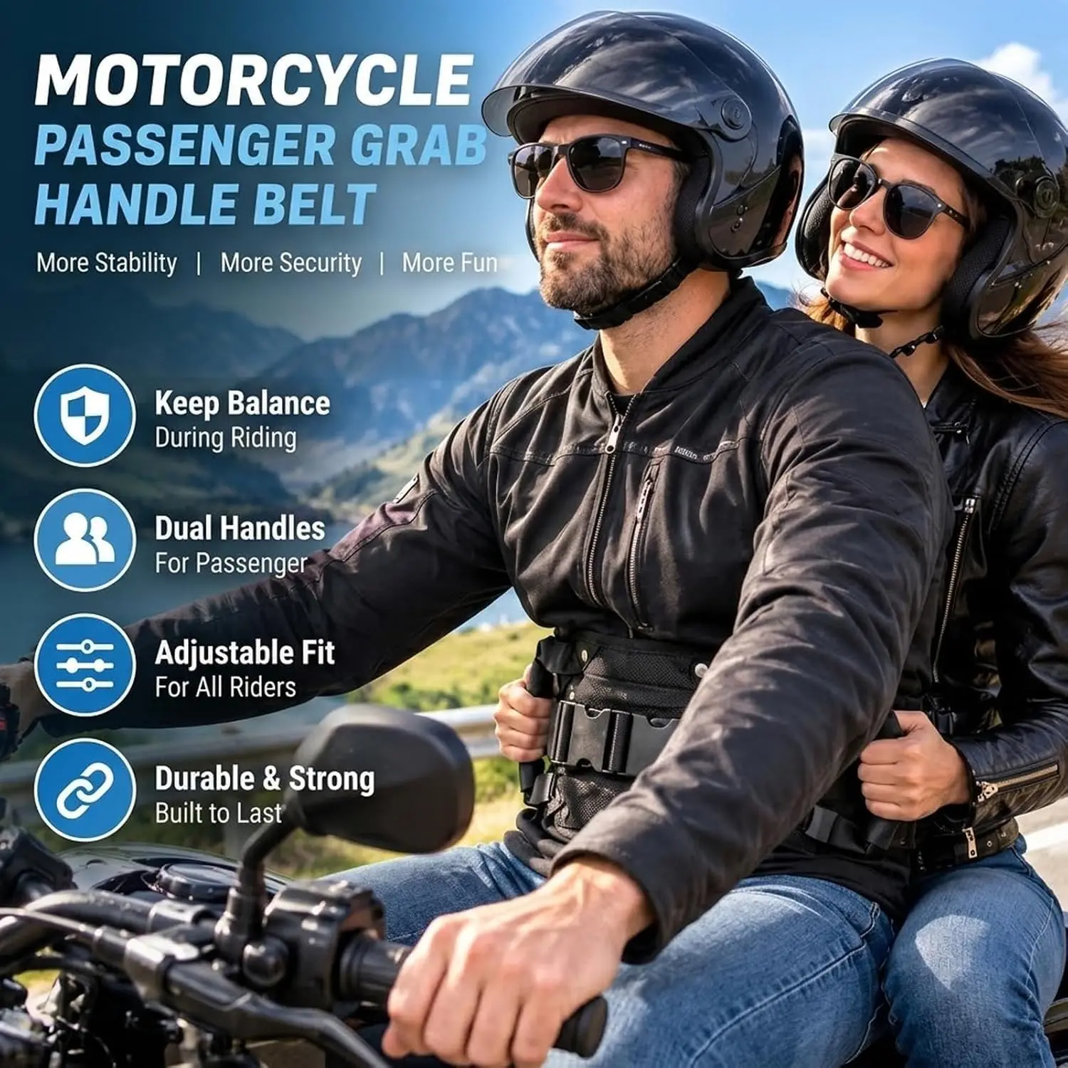 Universal Motorcycle Safety Belt Back Seat Passenger Grip Grab Dual Handle Non-Slip Strap Motocross Scooter Seat Strap Wholesale