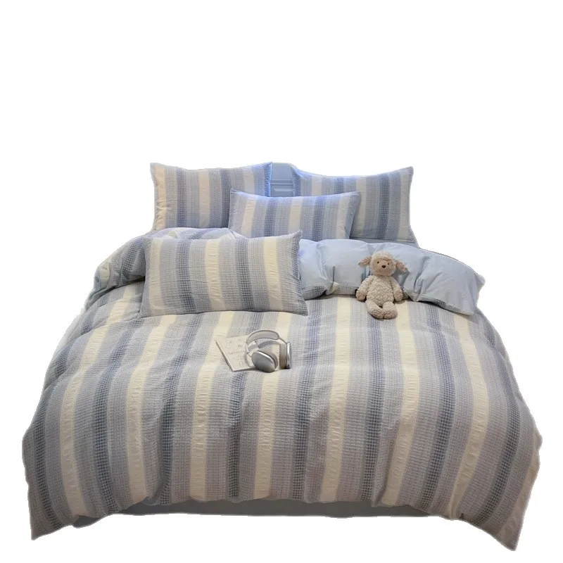 

Cotton yarn-dyed four-piece set, high-end single bed sheet quilt cover, pure cotton.