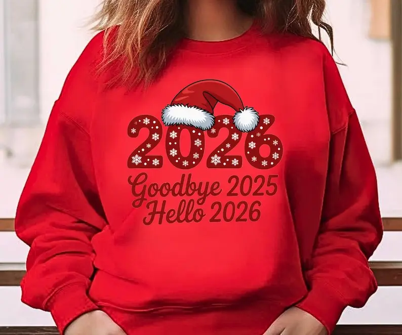 غلوب وداعا 2025 مرحبا 2026 عيد ميلاد سعيد ثلج بالون الخريف والشتاء الكبار البلوز طويلة الأكمام الحرارية هوديي