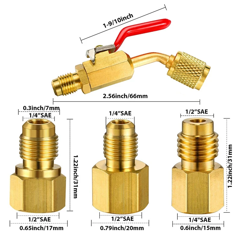 6 Pcs Air Conditioning Refrigerant Angled Compact Ball Valve1/4Inch for R410A R134A R12 R22 AC HVAC