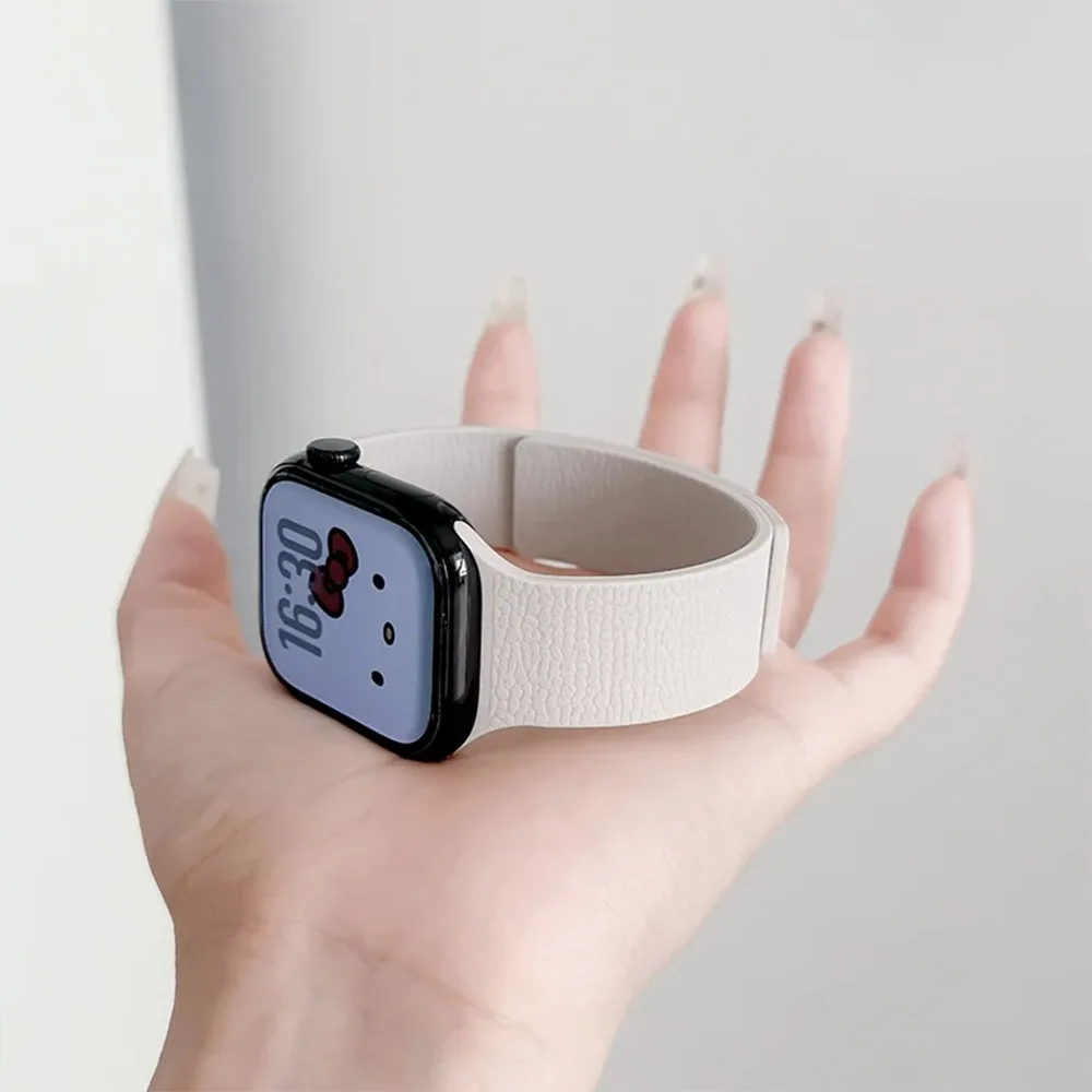 Soft Magnetic Silicone Strap For Apple Watch Series 11 10 9 8 7 6 5 SE Ultra Fits 49-38mm Comfort Litchi Pattern Unisex