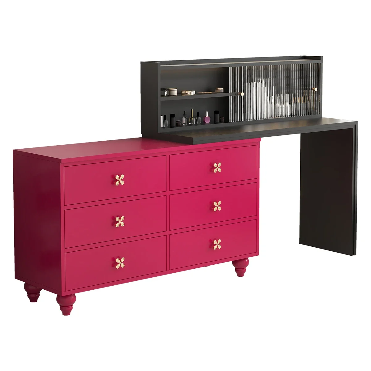 Rose Red Barbie Dresser Chest of Drawers Integrated Desktop Shelf Makeup Table Memphis Bed Front Cabinet