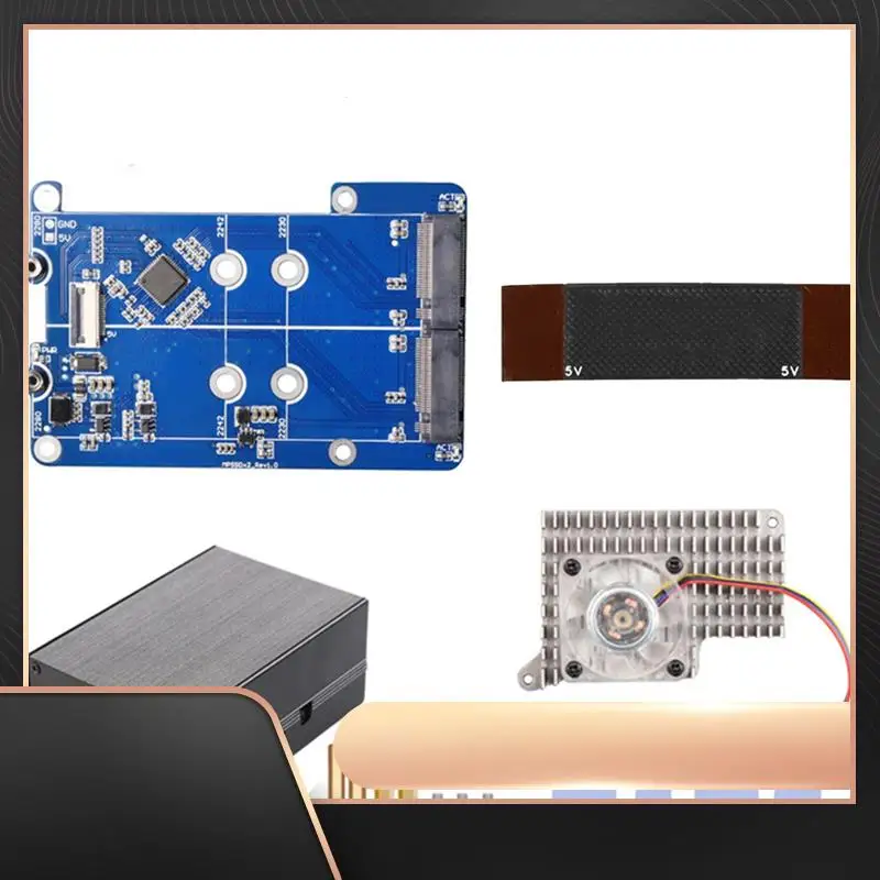 

MPS2280D + корпус + вентилятор охлаждения Pi5, синяя печатная плата, компьютерные аксессуары для Raspberry Pi 5 PCIE к M.2 Dual NVME SSD HAT