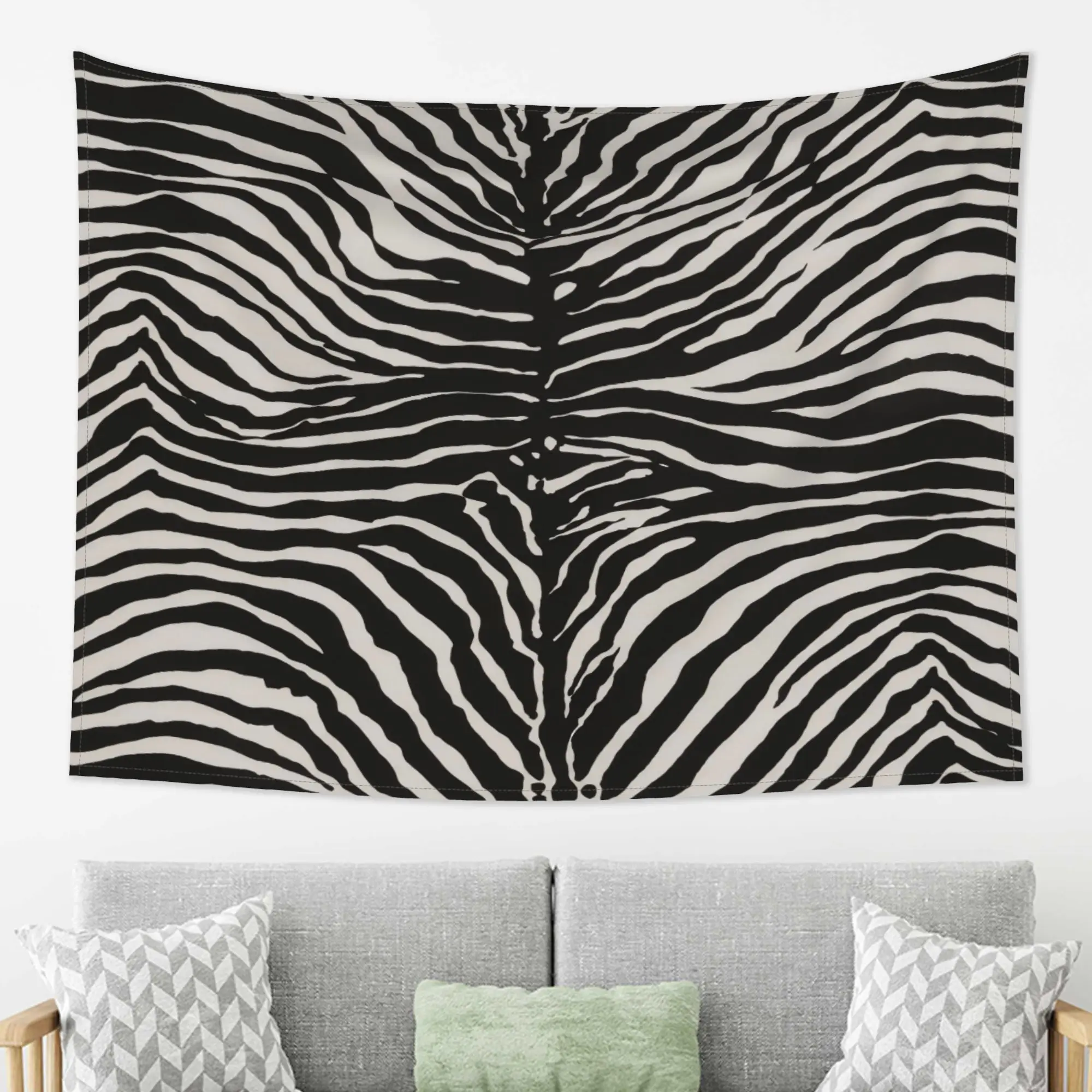 Abstract Black and White Zebra Print Tapestry Wall Hanging Boho Polyester Decor Modern Striped Geometric Artwork for Living Room