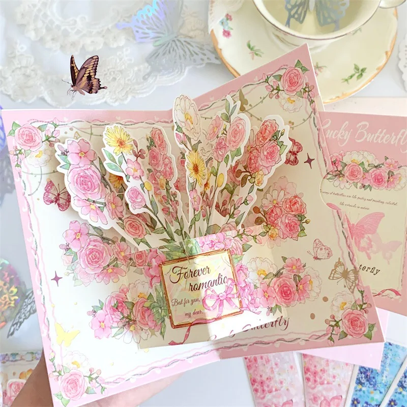 

Surprised 3D Greeting Card Pop Up Love with Envelope Valentine's Day Card Rose Blessing Card Wife Girlfriend Gift