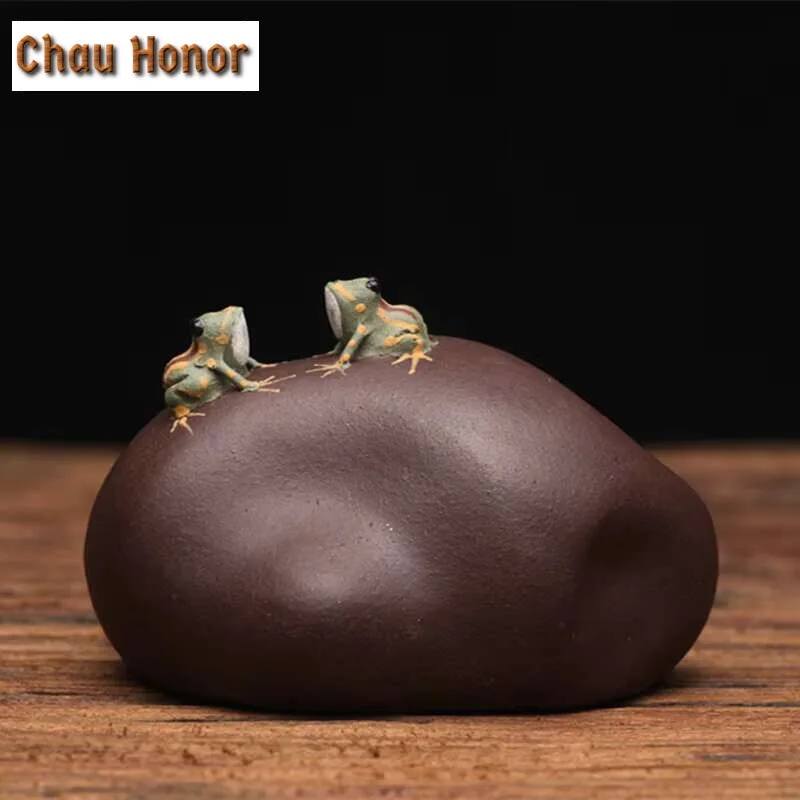 Boutique Spray Wate Purple Clay Tea Pet Frog Stone Figurine Desktop Ornaments Handmade Sculpture Crafts Tea Set Decoration Gifts