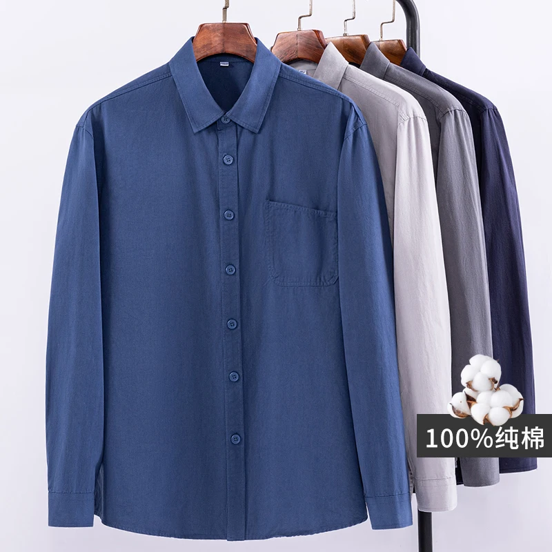 

Quality 100% cotton long-sleeve Shirts for men solid Yarn-dyed fabric shirt soft social slim fit clothing black vintage clothes