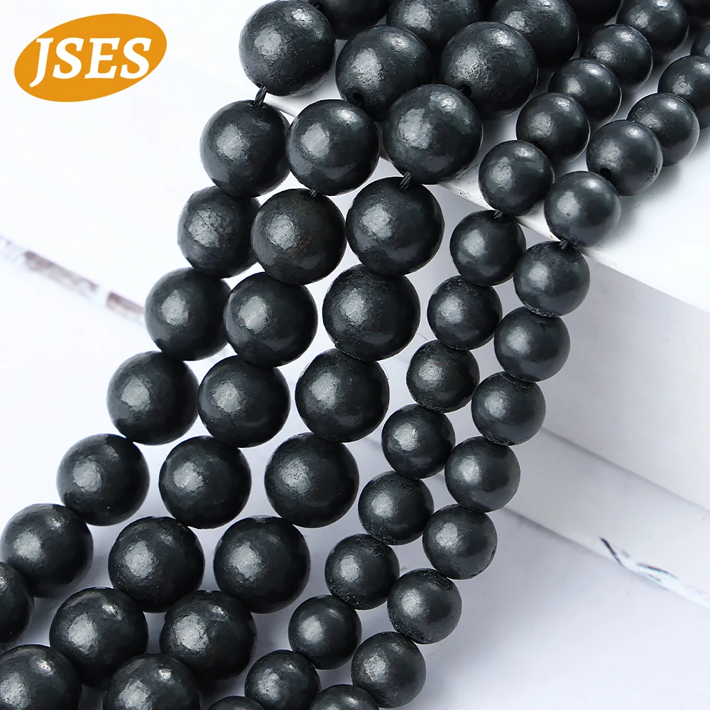 JSES AA Natural Black Shungite Matte Round Stone Loose Beads Gemstone for Jewelry Making Diy Bracelet Necklace Charms Accessory