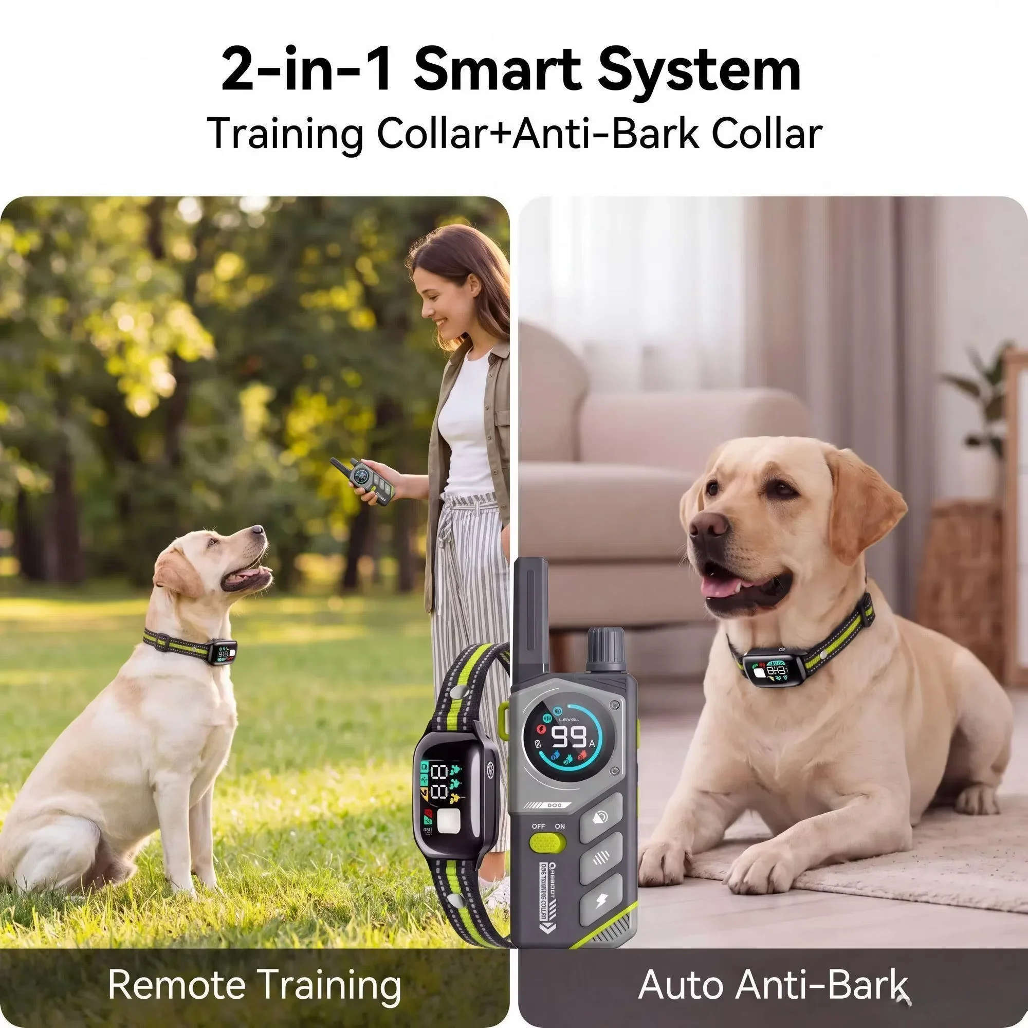 Electric Dog Training Collar Digital 1000m Remote Control Shock Vibrator IPX7 Waterproof Pet Dog Bark Control Stop Collar view 4