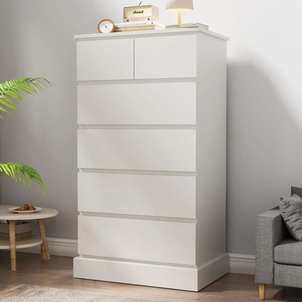 

6 Drawer Dresser for Bedroom - White Tall Dresser & Chest of Drawers, Moden Closet Dressers with Concealed Handle