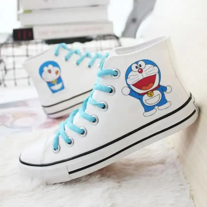 

Doraemon real pictures plus big size white 2025 new spring autumn man Canvas shoes Casual drop shipping women's skate shoes