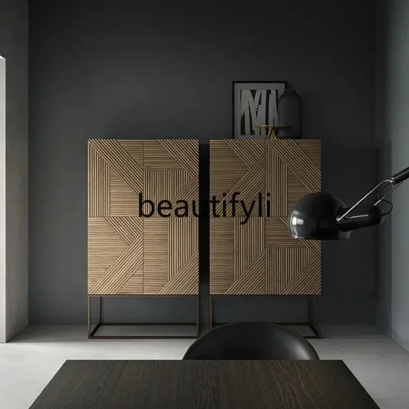 

11841Q Q Italian minimalist creative dining side cabinet walnut color side cabinet retro post-modern tea cupboard Nordic