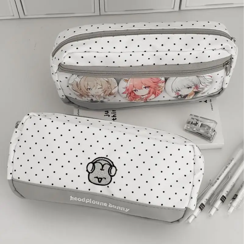 لطيف موجة نقطة سماعات أرنب القلم حالة الكرتون المحمولة الحد الأدنى سعة كبيرة مقلمة حقيبة التخزين لوازم الطلاب #5