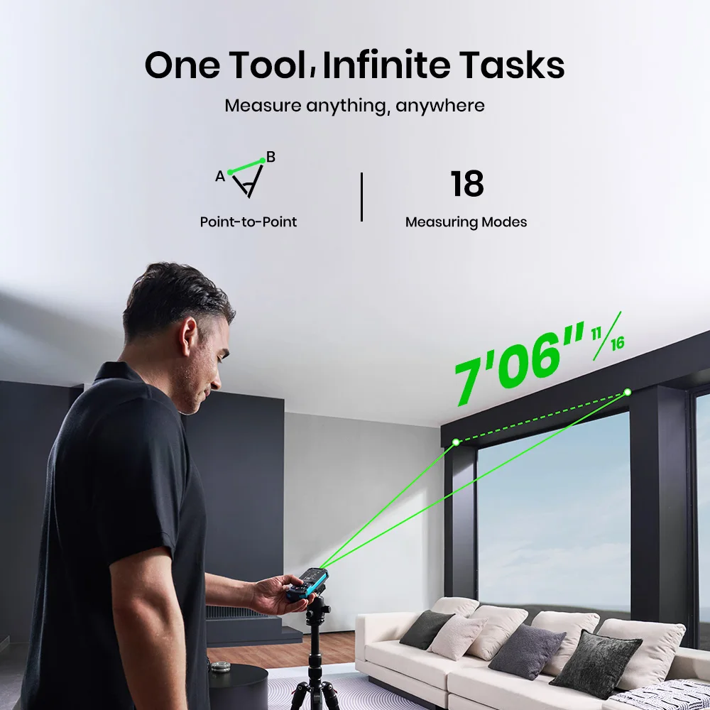 جهاز قياس المسافة بالليزر MILESEEY S50 120M قياس ليزر أخضر قابل لإعادة الشحن مع بلوتوث، ±1/16 بوصة قياس ليزر رقمي بدقة