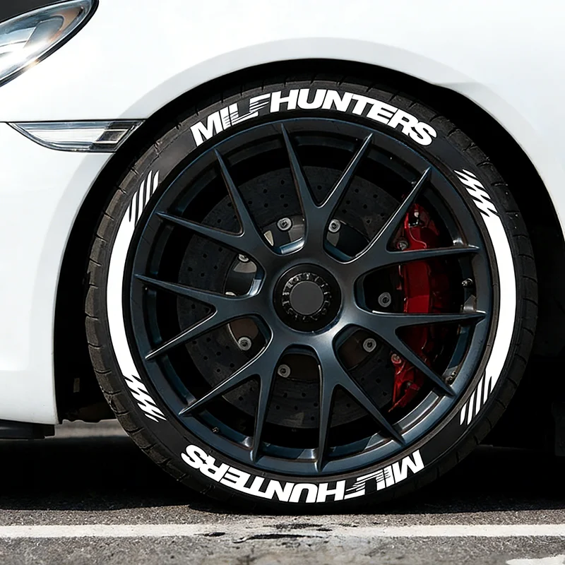 White MILFHUNTERS Tire Letter Stickers Universal Rubber Tire Decals Funny Wheel Sidewall Letters Car Styling Accessories