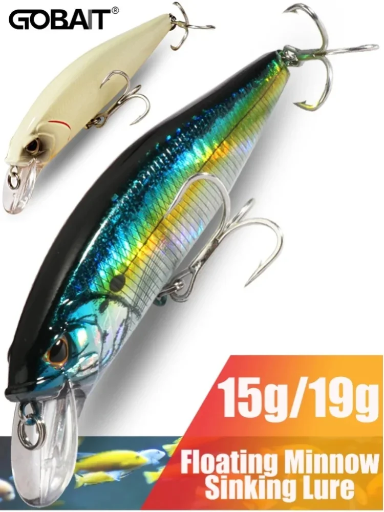 GOBAIT 10,5 cm schwimmende, langsam sinkende Minnow-Hardbaits mit Mehrfach-Soundkavitäten, Kupfer-Balanciersystem, Weitwurfköder für Salzwasser und Süßwasser, 3/5 Stück, Angelköder für Meerbarsch,