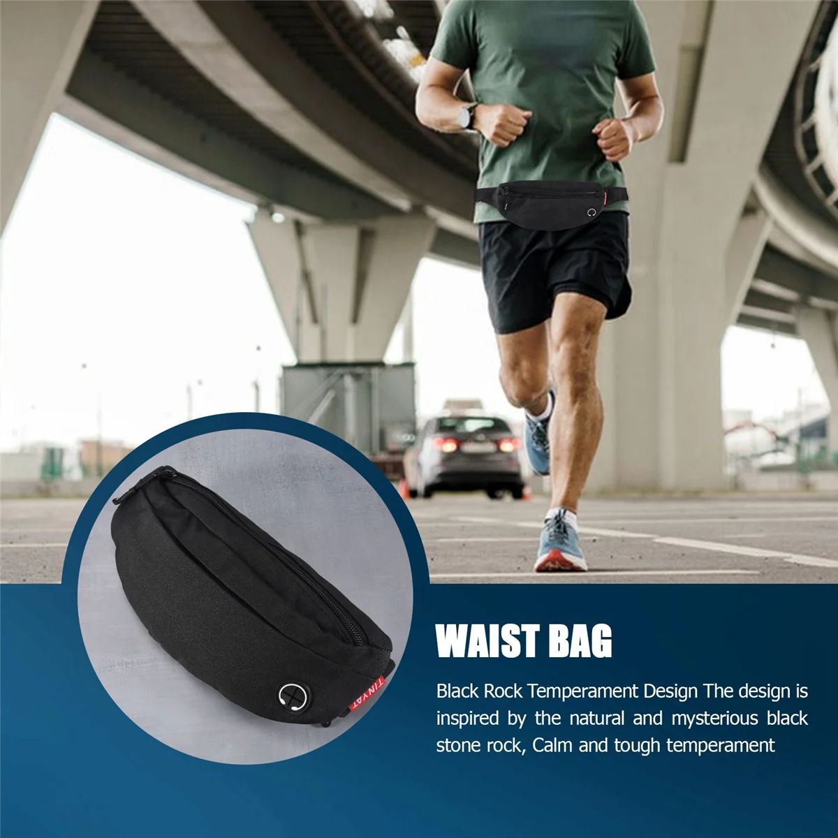 ABQR  Men Male Purse Casual Large Phone Belt Bag Pouch Travel Phone Bag Fanny Hip 4 Pockets Black