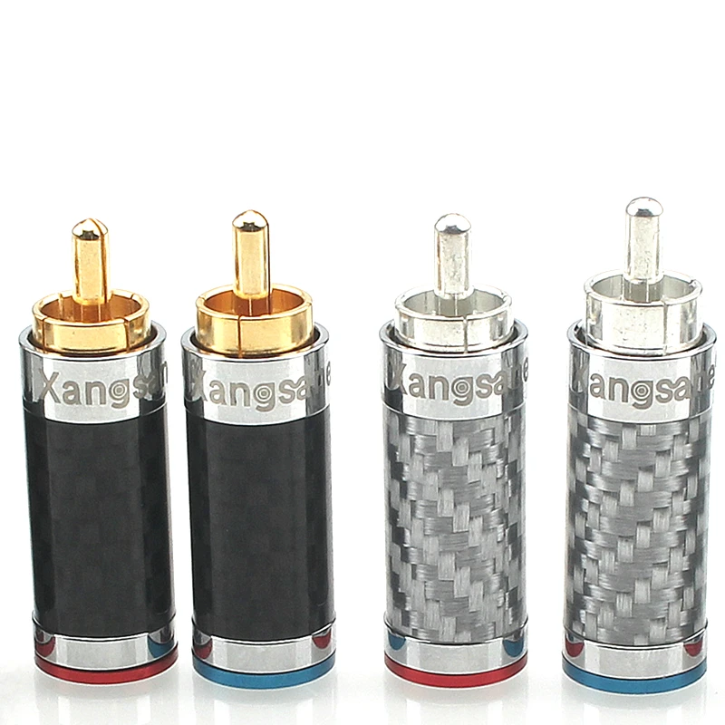 4Pcs Hi-end Carbon Fiber Rhodium Plated Speaker RCA Male Plug Solder Wire Connector Splice Adapter Audio Jack