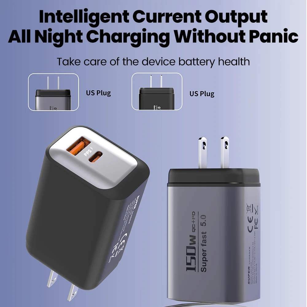 150W USB Type C Super Fast Charging Mobile Phone Charger QC3.0 PD3.0 EU/UK/US Charger For Iphone 17 16 15 Samsung Huawei Xiaomi - náhled 3