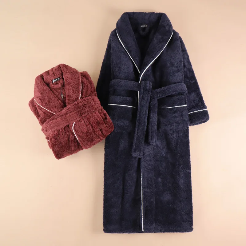 

Winter Kimono Bath Women Men Nightwear Thick Coral Fleece Bathrobe Long Sleepwear Flannel Homewear Loose Peignoirs Comfy Lounge