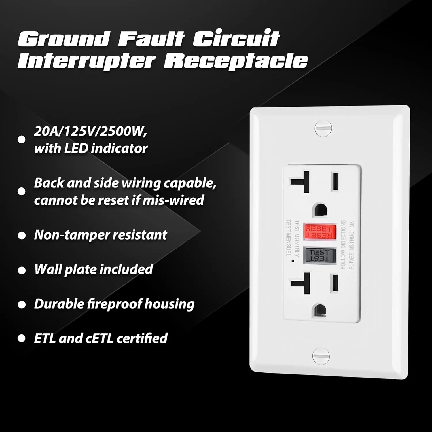 10 Pack GFCI Outlets 20 Amp, Non-Tamper Resistant,Receptacles withGround Fault Circuit Interrupter