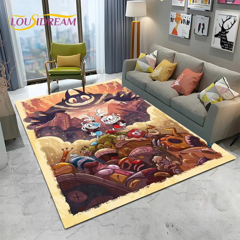 3D Cuphead Mugman Game Gamer HD Carpet Rug for Home Living Room Bedroom Sofa Doormat Decor,kids Play Area Rug Non-slip Floor Mat