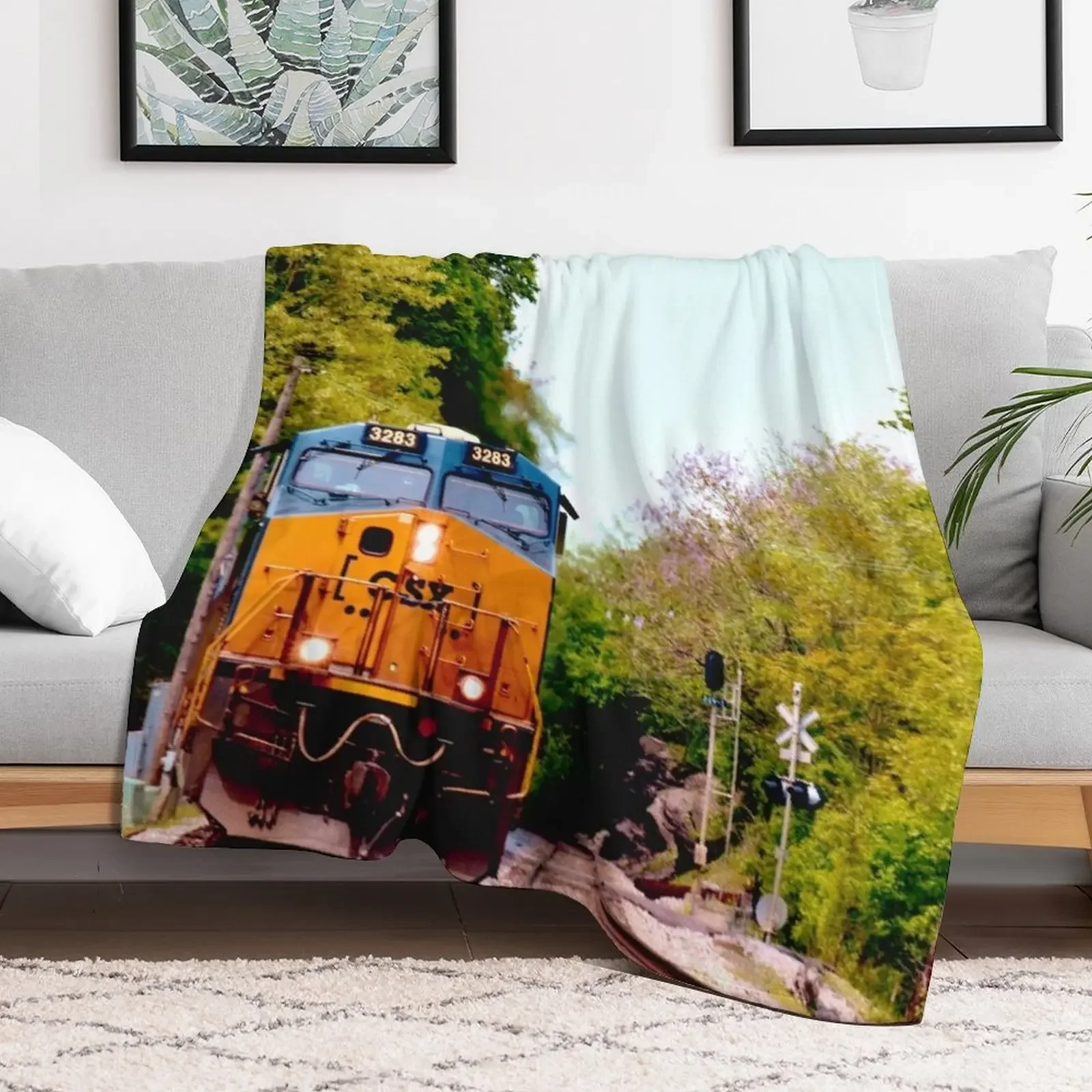 CSX Locomotive 3283 Approaching Harpers Ferry Throw Blanket Quilt Travel Furrys Blankets