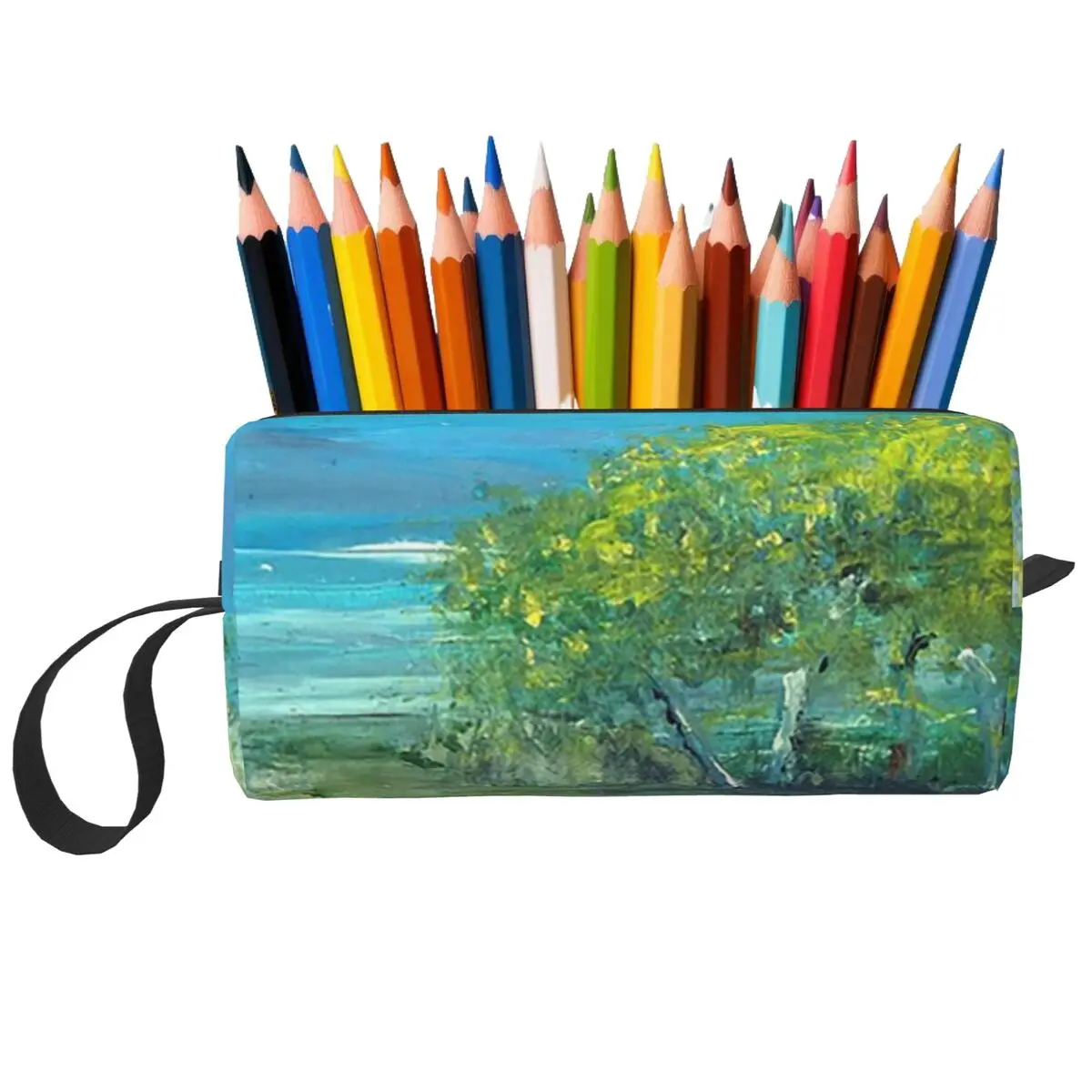 Sea Of Flowers Bunt und mit Baummotiv versehenes Federmäppchen für Kinder, Stiftbox, Bleistiftbeutel, Schreibwaren, Reise-Organizer-Tasche für Damen