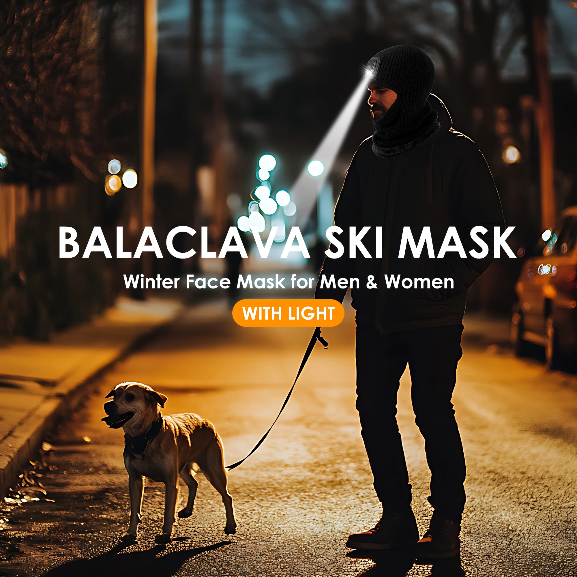 قبعات شتوية خارجية للرجال والنساء، تغطي الوجه والرقبة بالكامل، مقاومة للرياح، دافئة وسميكة، مع أضواء LED قابلة للفصل #4