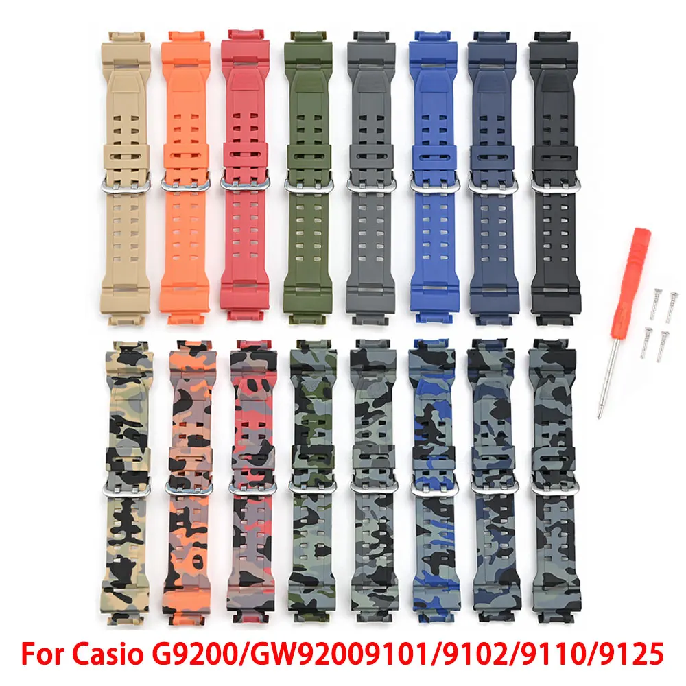 Resin TPU Watchband Straps For Casio G9200/GW92009101/9102/9110/9125 Replace Wrist Band With Screws Tool