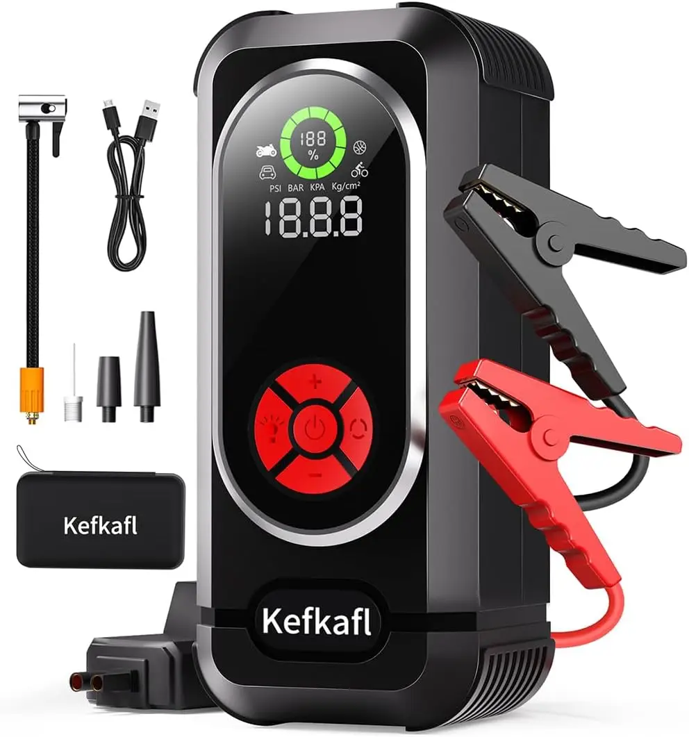 

5000A Портативный автомобильный стартер с воздушным компрессором 150PSI, накачивателем шин, светодиодной подсветкой для транспортных средств