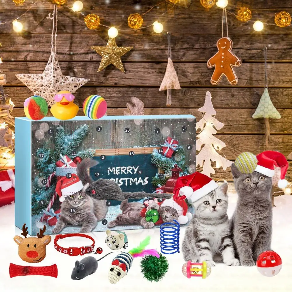 

Funny Christmas Cat Advent Calendar 2024 Pet Toys Gifts Christmas Kitten Interactive Play Toys Holiday Decorations