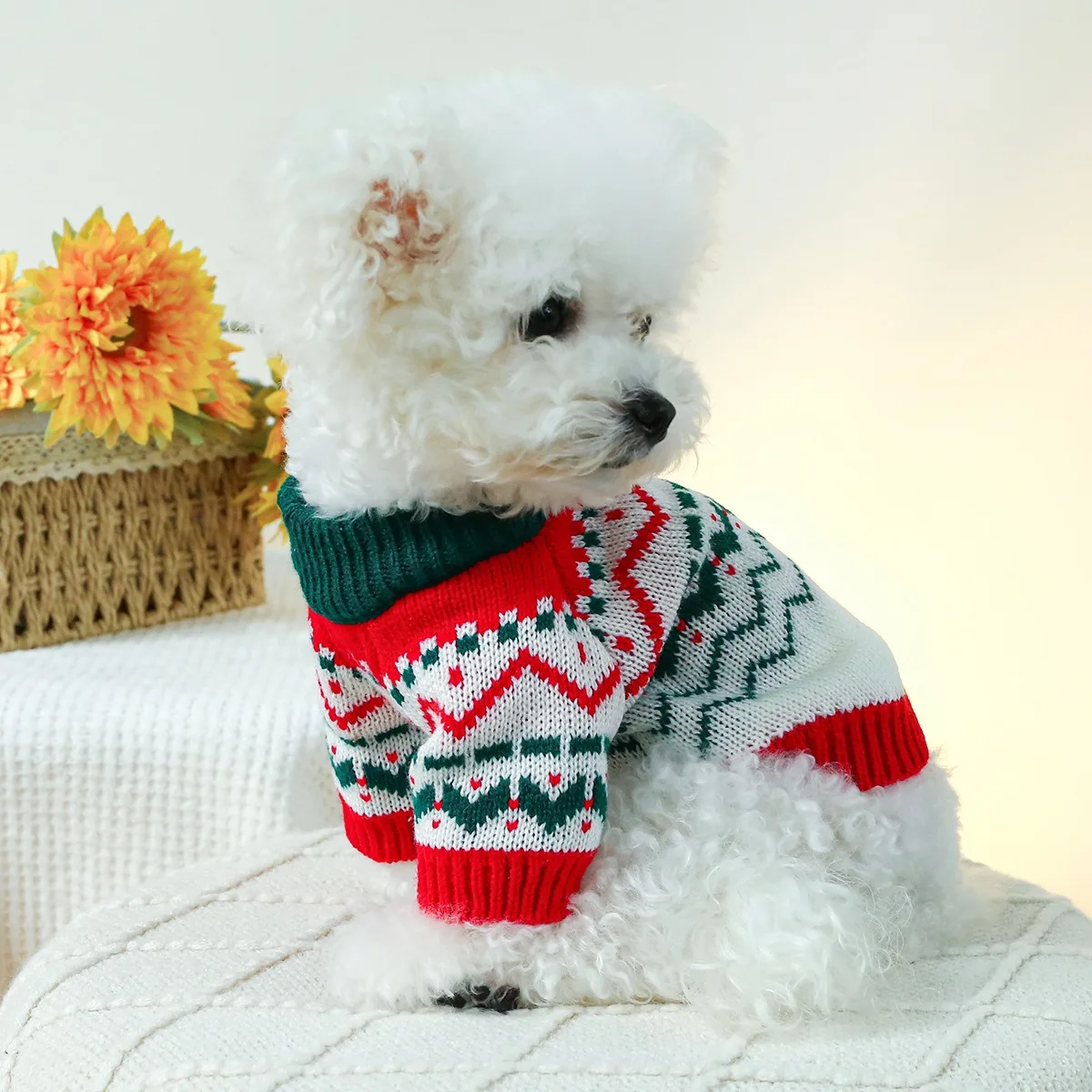 Teddy Warm Christmas Fireworks Sweater Small and Medium Dogs Knit Sweater Bichon Winter Two Legged Clothes Cartoon Dog Clothes