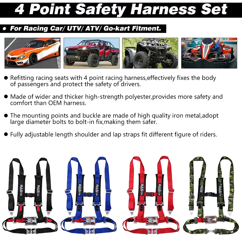 Bartoo-2 Inch 4-Point Car Seat Belt Safety Harness Set RASTP Style with Ultra Comfort Heavy Duty Shoulder Pads BAG036