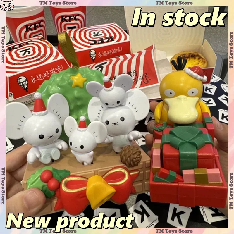 Nuevo Pokémon KFC serie navideña figuras de Anime Meowth Squirtle Psyduck figura estatua de Pvc adorno de habitación colección modelo juguete para regalo