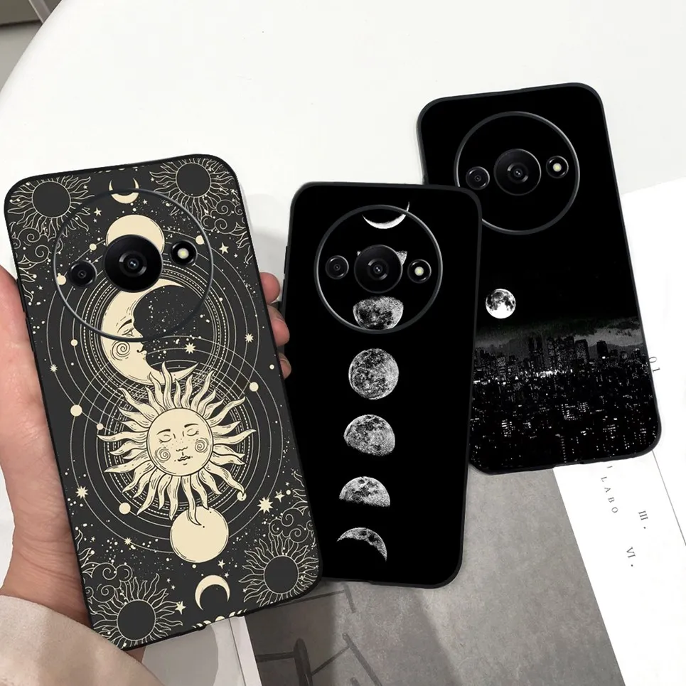 For Funda Xiaomi Redmi A3 Mi A3 Case Black Cat Moon Night Fashion Coque Matte Silicone Soft Cover For MiA3 RedmiA3 A 3 Bumper