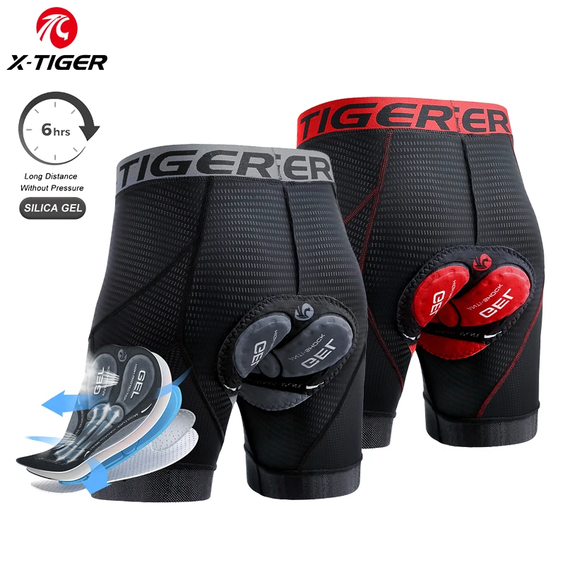 X-TIGER Cycling Underwear Men's Shorts 5D Padded Breathable Sports Riding Bike Bicycle MTB Liner Shorts with Anti-Slip Leg Grips