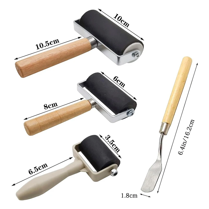 8 Pack Rubber Roller - Brayer Rollers With 3 Size For Crafting Brayer Rollers For Printmaking Brayer Tool