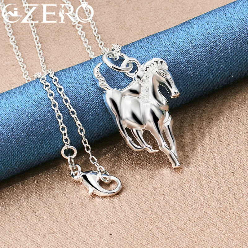 ALIZERO 925 Sterling Silver Horse Pendant Necklace 16-30 Inch Chain For Man Woman Fashion Charm Wedding Party Jewelry Gifts