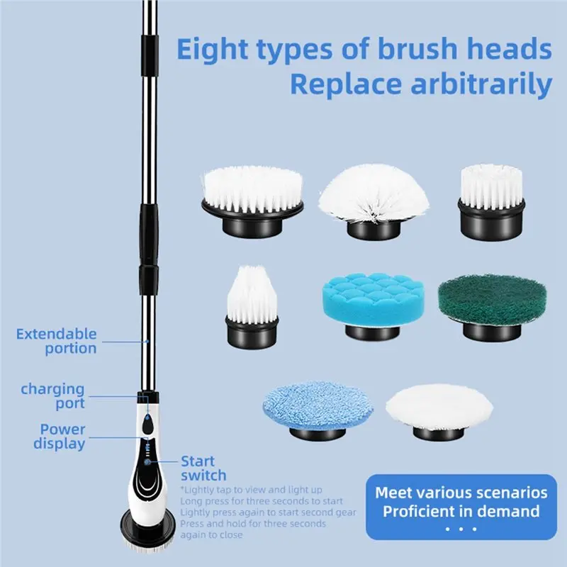B83B-Bathroom Broom Kitchen Tool 7 In 1 Electric Rotate Scrubber Household Multipurpose Cleaning Brush Wall Tile Hair Cleaner