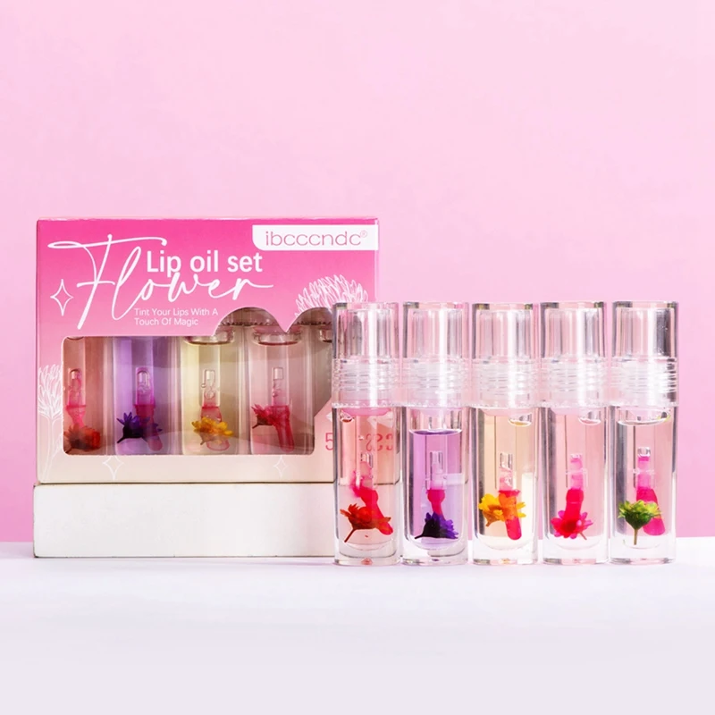 Ibcccndc Magic Color Change Lip Oil Flower Lipgloss PH Color Changing Lipoil Pink Clear Lip Glaze Liquid Moisturizing