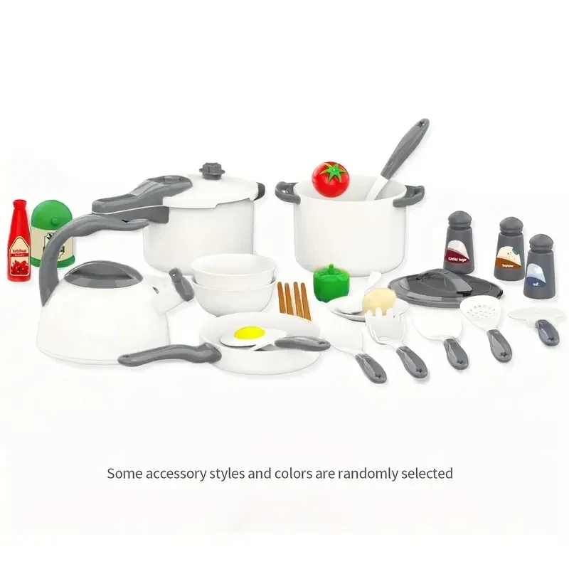 32pcs Children's Toys Play House Kitchen Toy Set, Pretend Cooking Toy Set Accessories with Pots, Cutlery, Food,Canned Vegetables